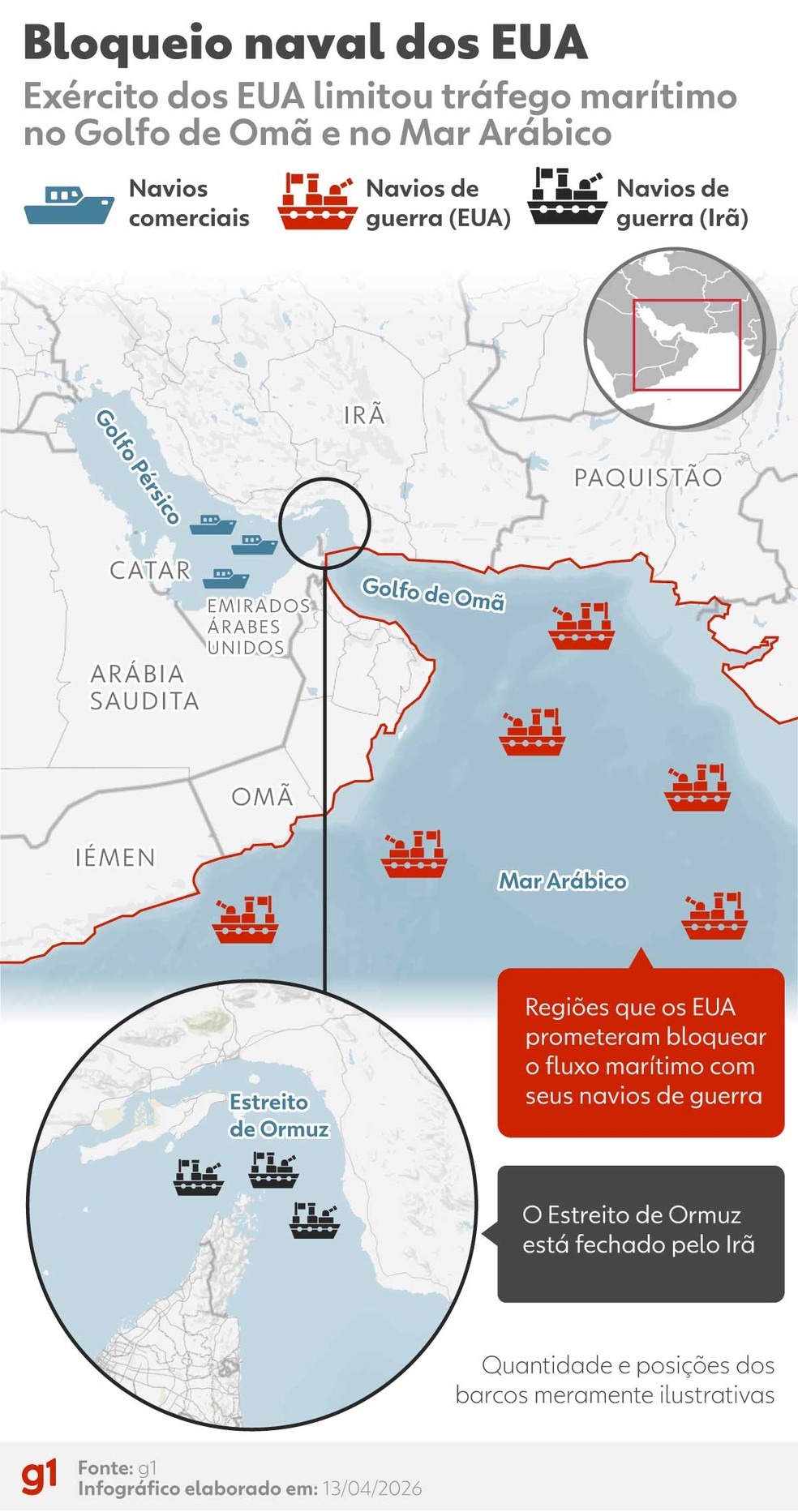 Bloqueio ao Estreito de Ormuz — Foto: Editoria de Arte/g1