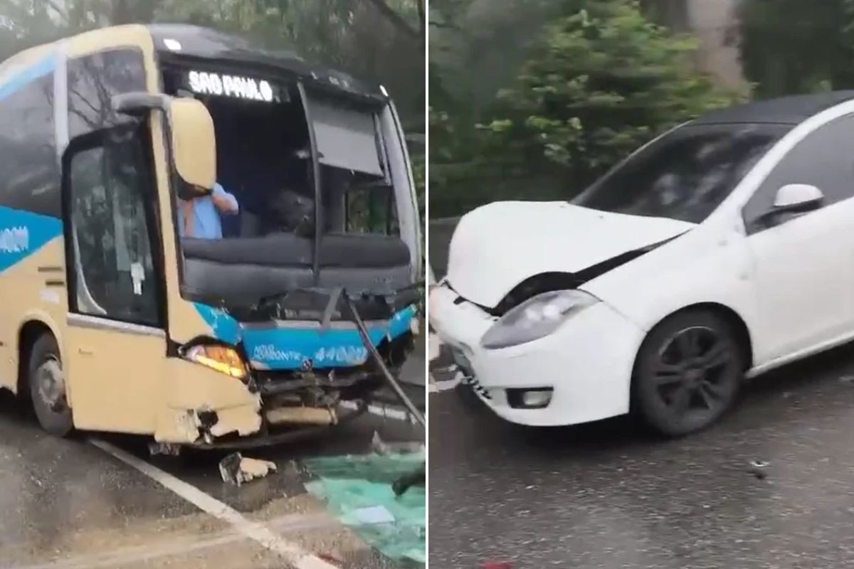 Ônibus desgovernado atinge veículos na Rodovia Anchieta; VÍDEO