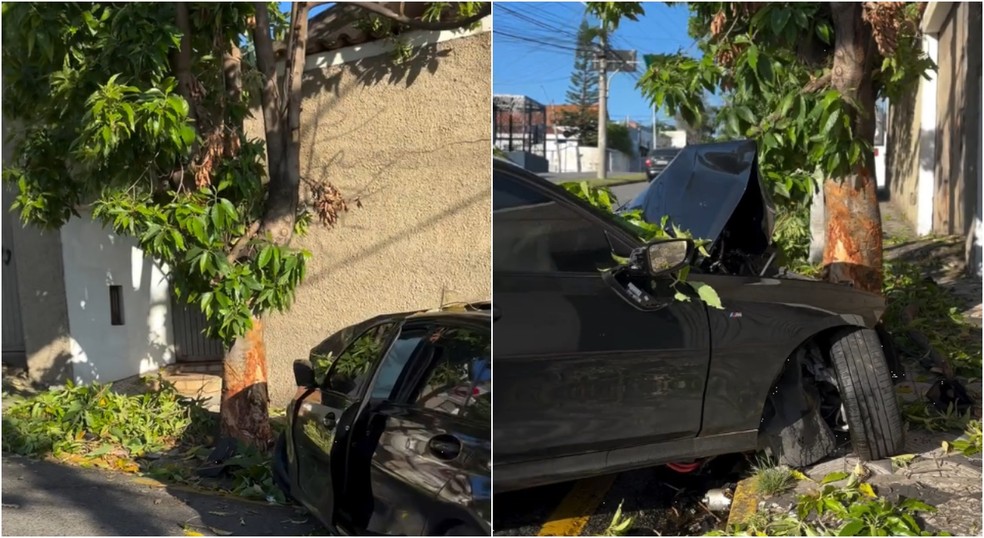 Motorista de BMW  bateu contra árvore em avenida de Sorocaba (SP)  Foto / Reprodução: Agentes de Trânsito Sorocaba/Reprodução