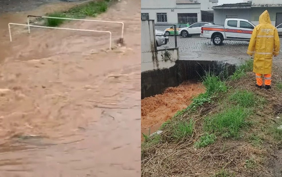 Veja antes e depois de ponte onde homem caiu e foi arrastado pela água da chuva em MG — Foto: Corpo de Bombeiros