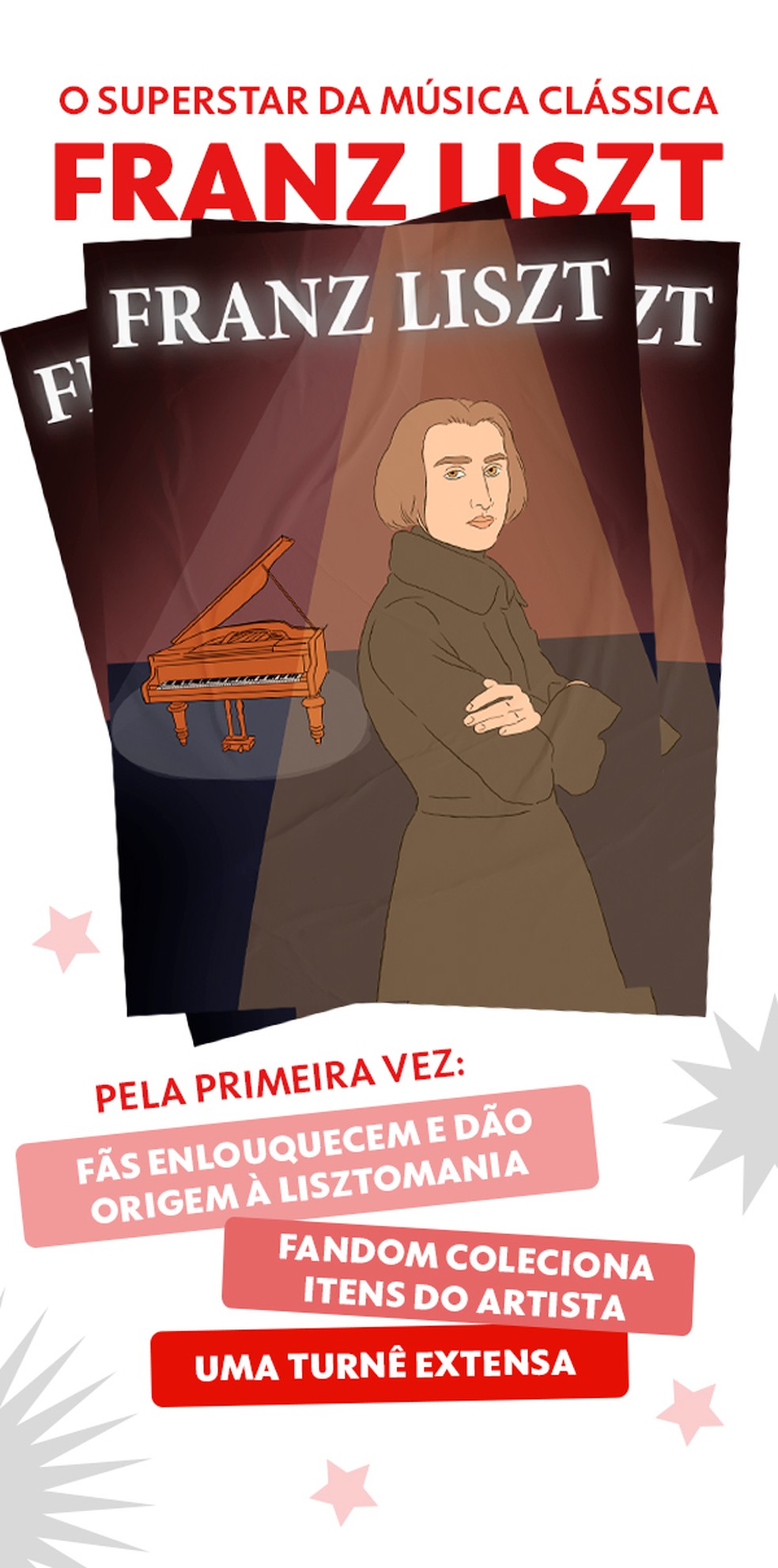 Cartaz fictício de show de Franz Liszt — Foto: Arte g1/ Ana Moscatelli/ Barbara Miranda