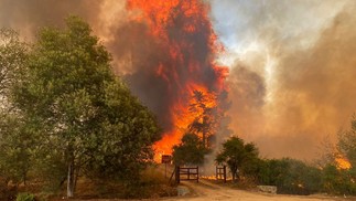 Incêndio florestal no Chile atinge área da Reserva Nacional Peñuelas, próxima a Valparaíso, em 2 de fevereiro de 2024. — Foto: Corpo de Bombeiros do Chile via Reuters