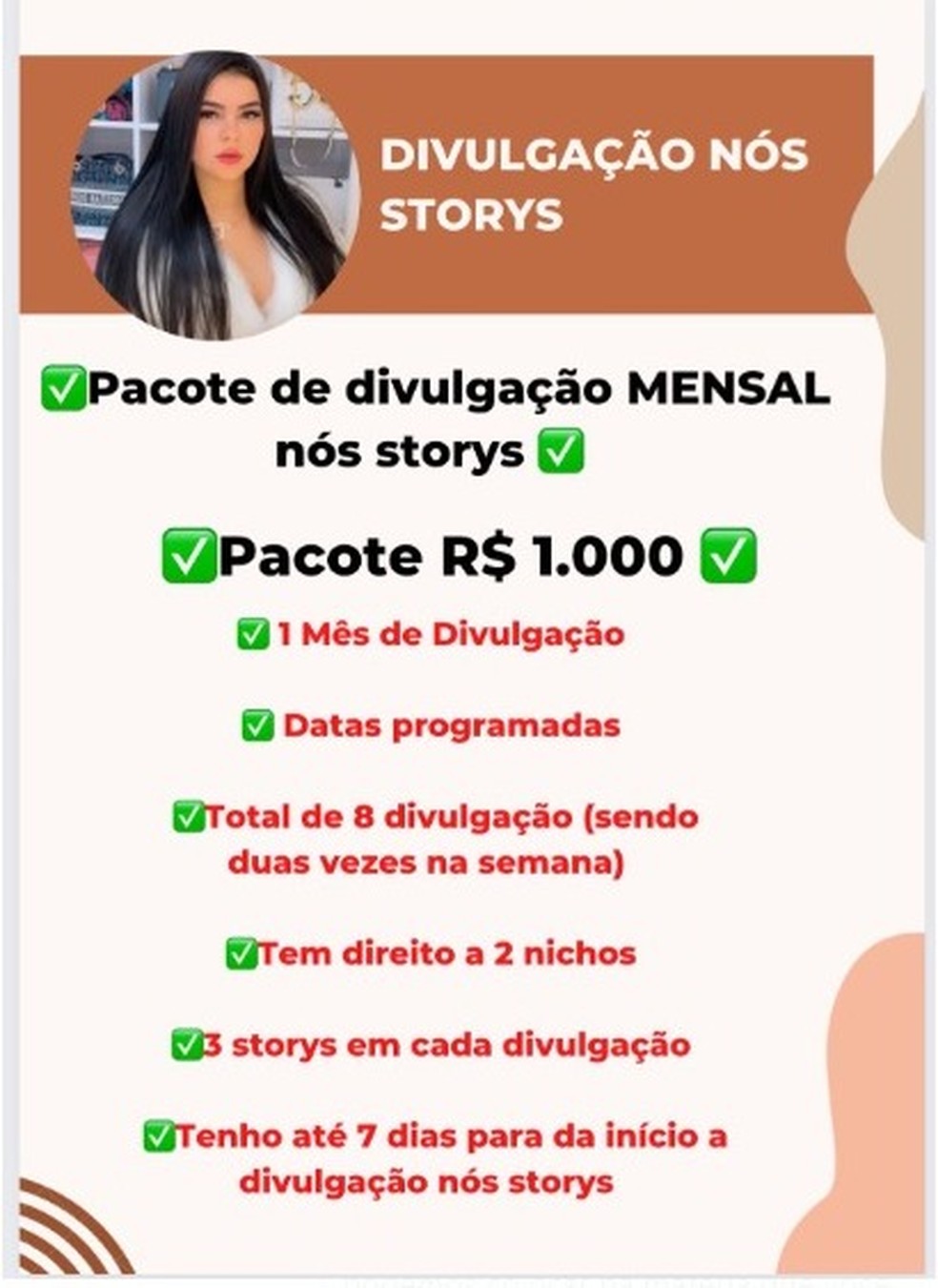 Serviços oferecidos pela influencer  — Foto: Reprodução/Instagram