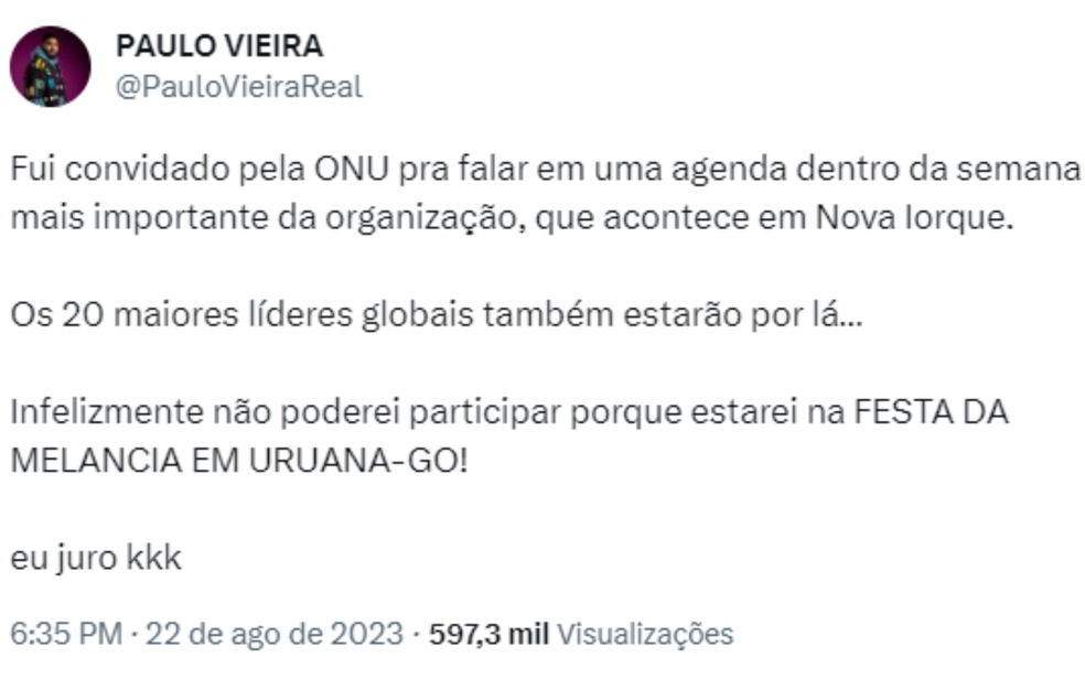 Post feito por Paulo Vieira no twitter, Goiás — Foto: Reprodução/Redes Sociais
