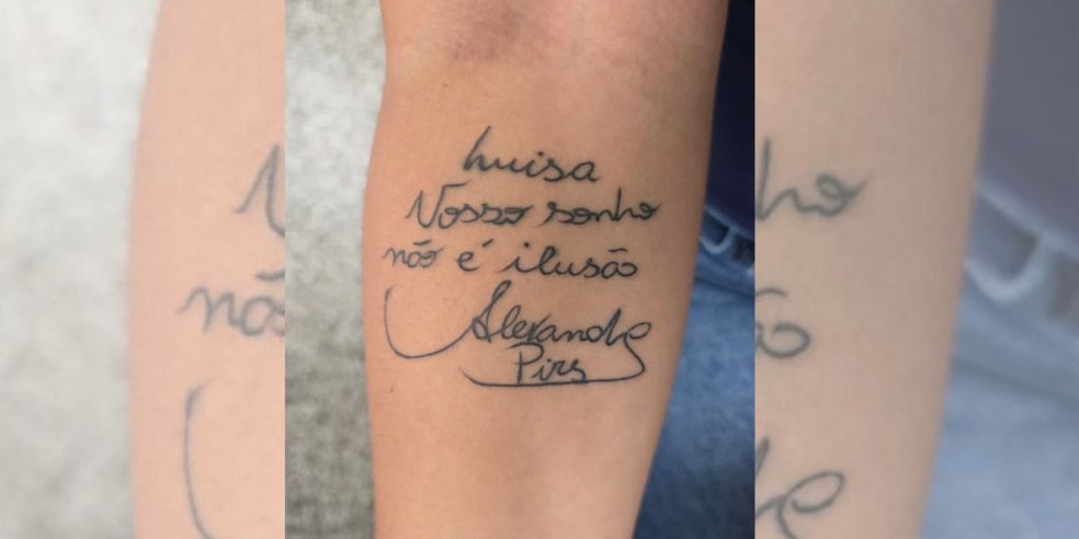 3 de 3
Tatuagem de Luisa em homenagem ao cantor Alexandre Pires &mdash; Foto: Arquivo pessoal