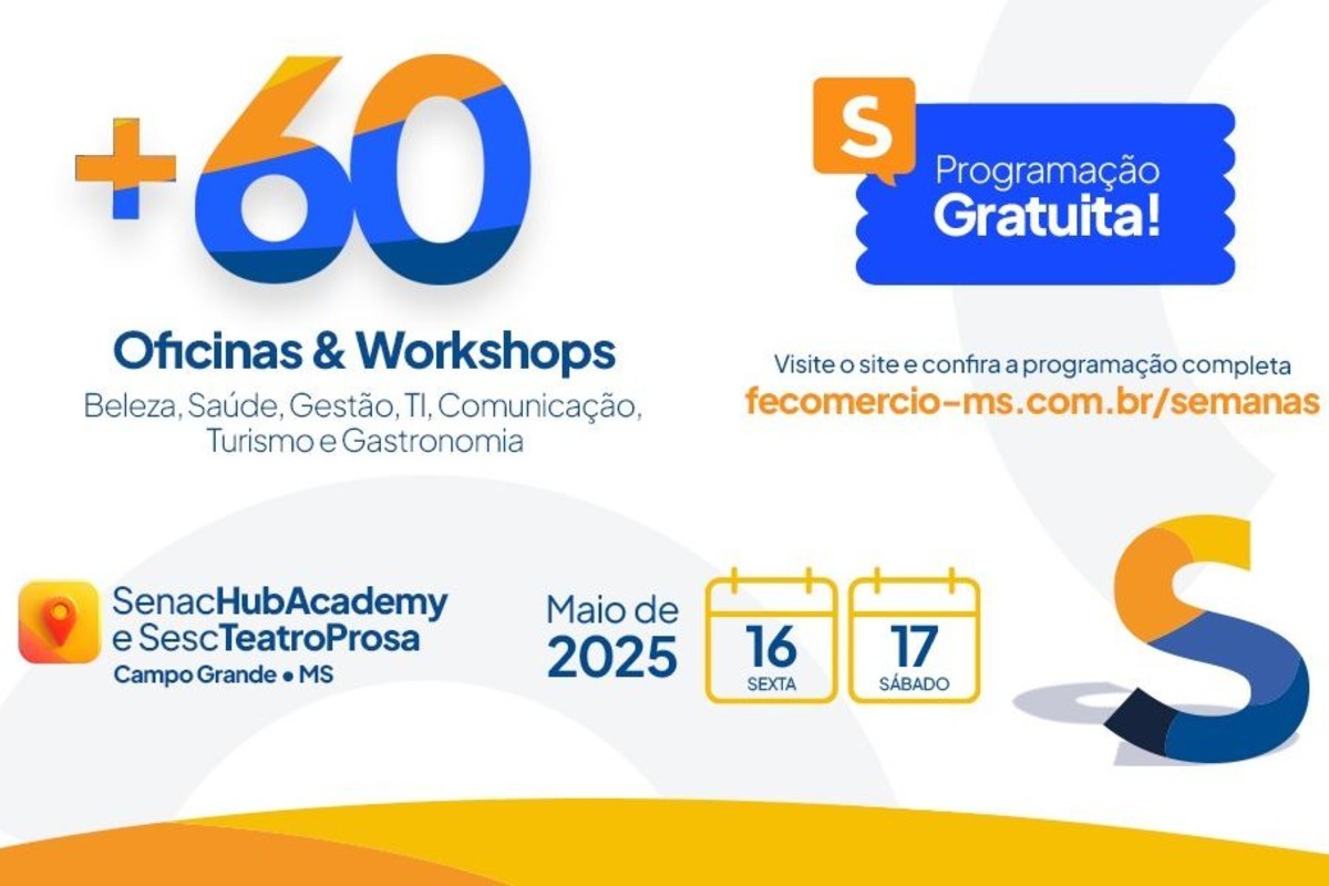 Evento gratuito oferece mais de 60 oficinas e workshops em Campo Grande