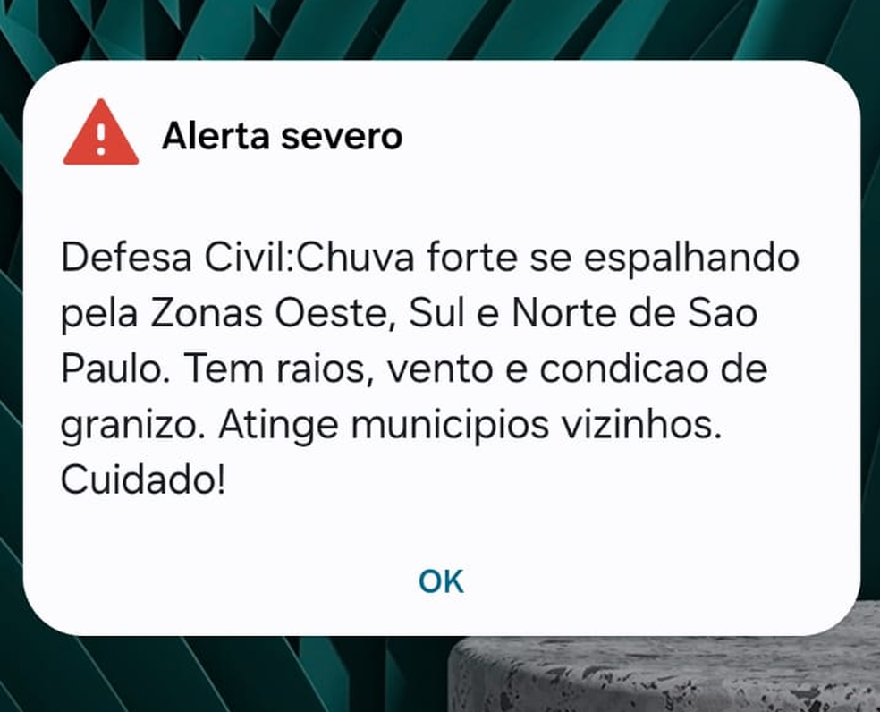Alerta da Defesa Civil. — Foto: Reprodução/ Arquivo pessoal