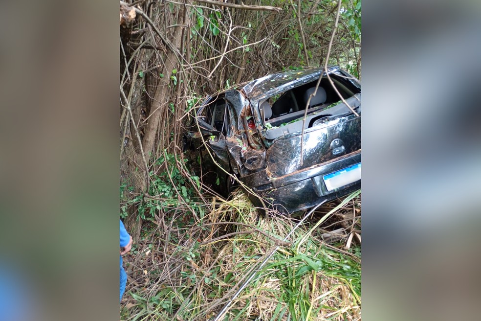 Carro caiu em ribanceira após motorista perder o controle em uma curva — Foto: Defesa Civil de Regente Feijó