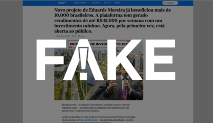 É #FAKE que empresário Eduardo Moreira anunciou plataforma que promete renda de R$ 48 mil por semana 