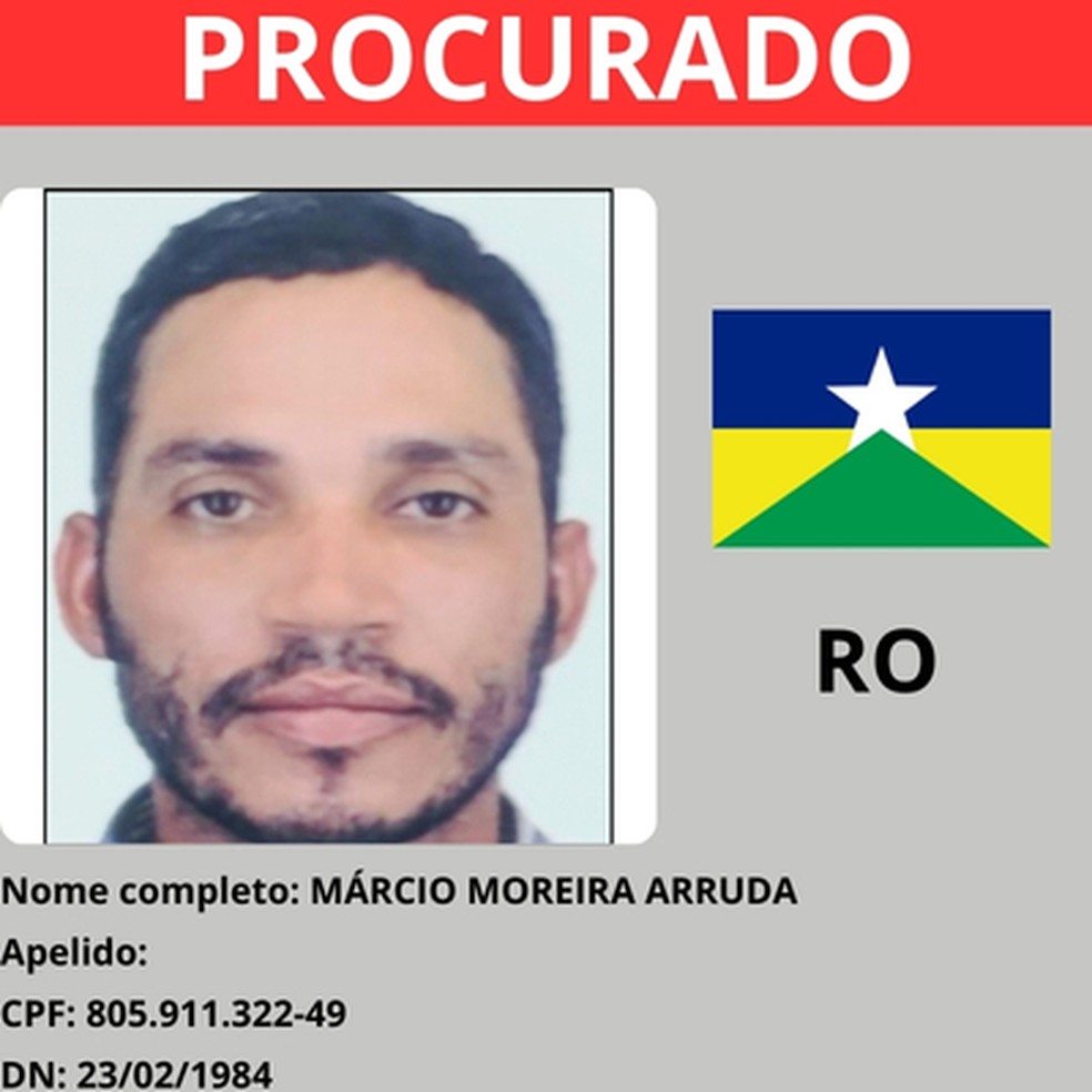 M�rcio Moreira Arruda � procurado por assassinar a esposa em Porto Velho (RO) � Foto: Reprodu��o