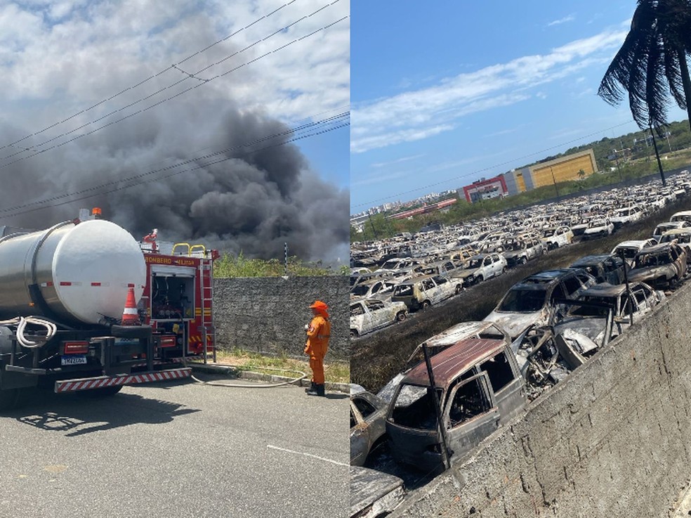 Incêndio na Zona Oeste de Aracaju atinge pátio do BPRv e destrói veículos — Foto: Arquivo Pessoal