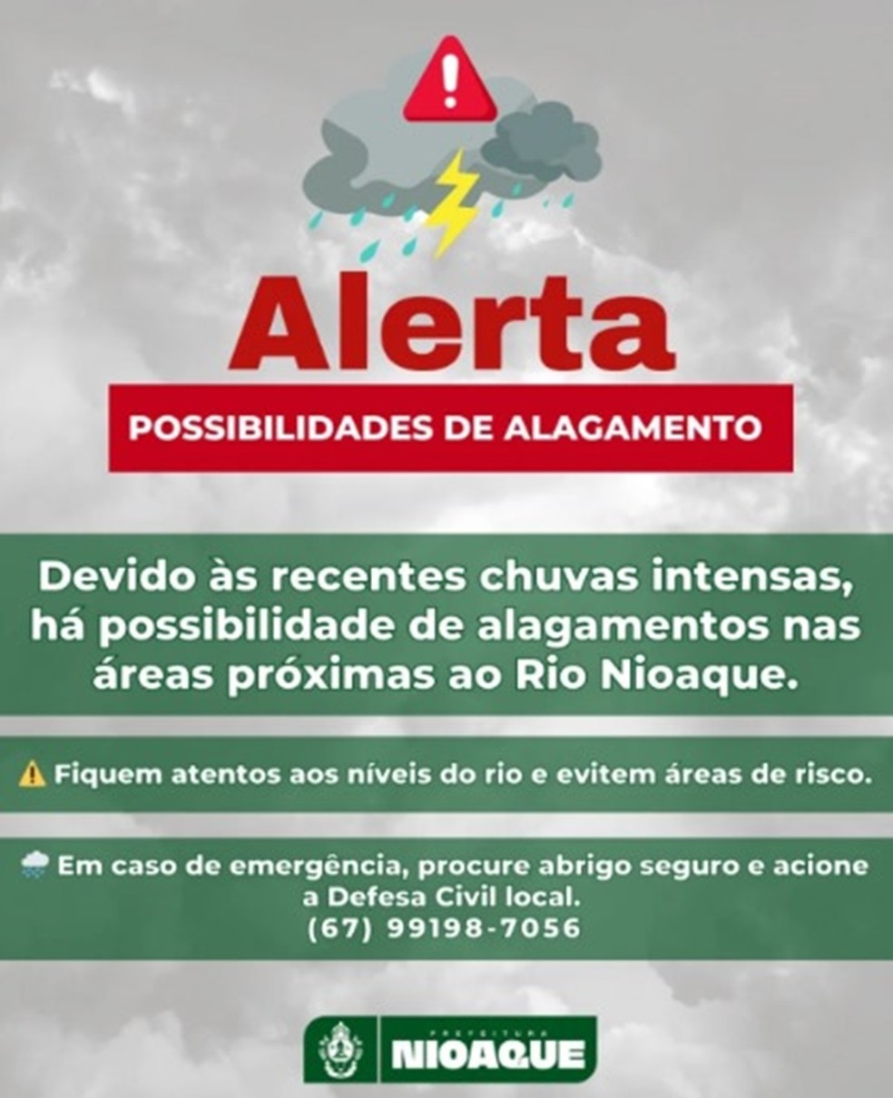 Prefeitura emitiu alerta para risco de alagamento — Foto: Redes Sociais/ Reprodução