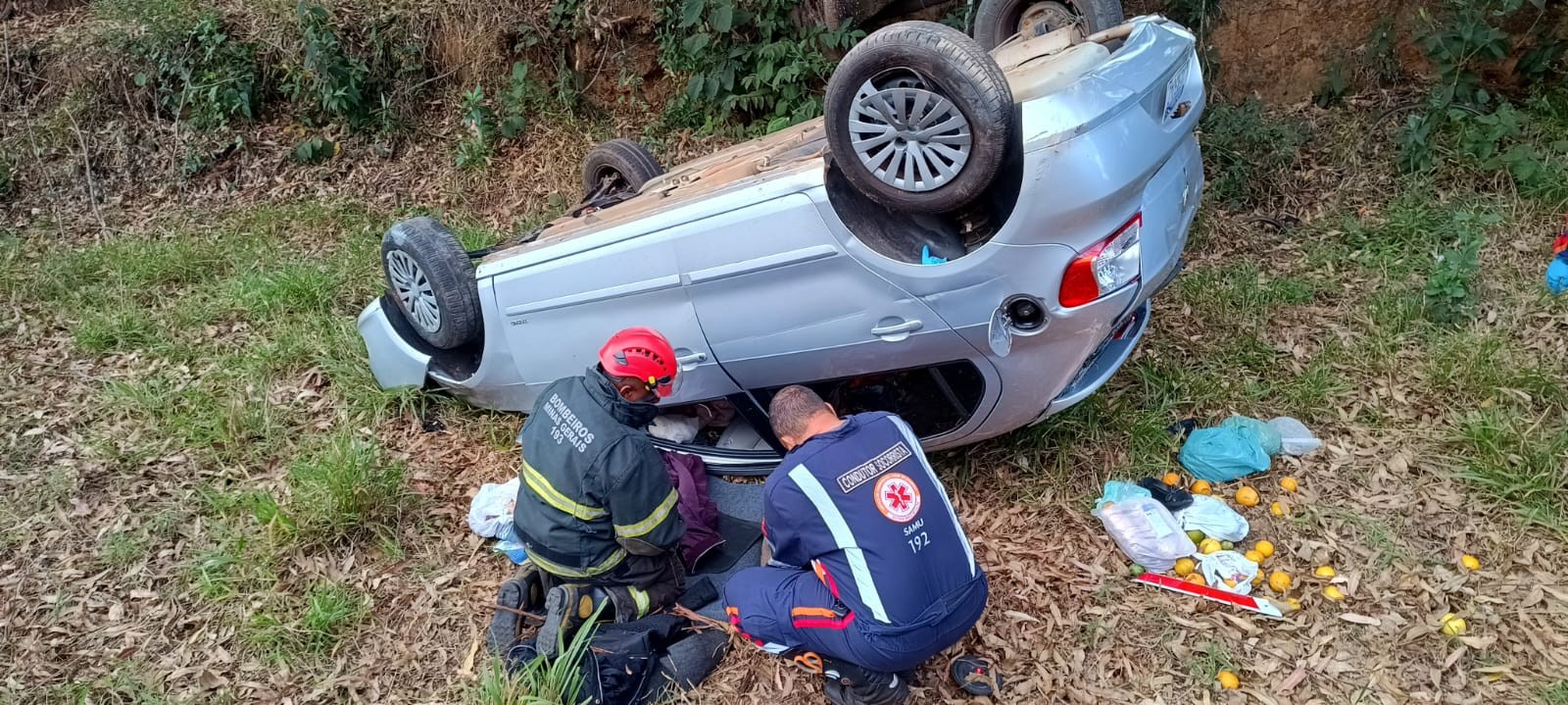 Carro capota, ejeta idosa e cai em ribanceira na BR-494