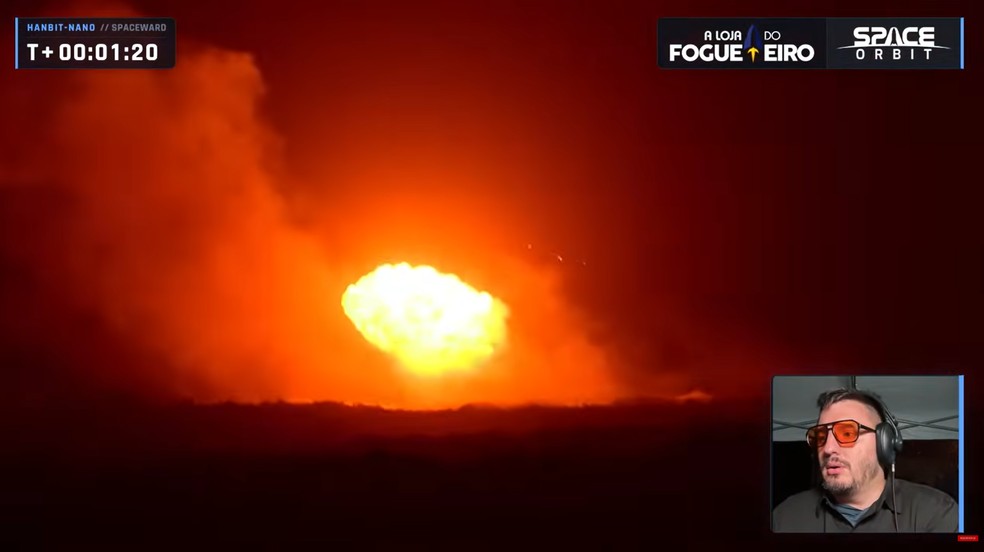 Momento em que foguete HANBIT-Nano em miss&atilde;o no Brasil. &mdash; Foto: Reprodu&ccedil;&atilde;o/Pedro Pallotta/Space Orbit