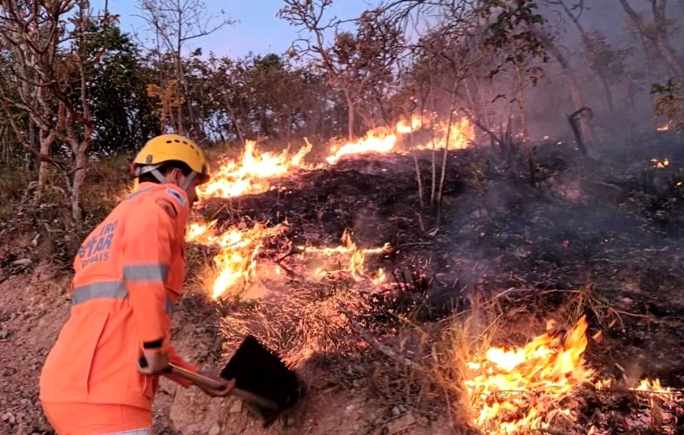 Bombeiros combatem incêndio de grandes proporções na Serra da Bocaina, em Lavras, MG — Foto: Corpo de Bombeiros / Stenio Carvalho