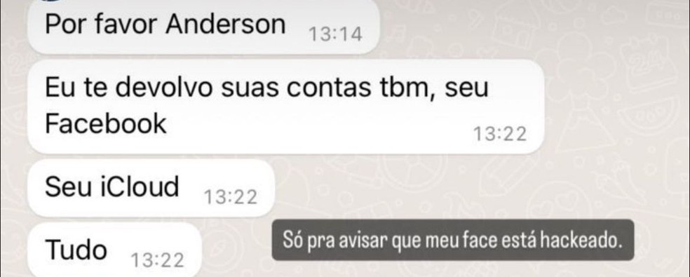 Post feito por Anderson onde ele mostra seu ex-namorado confessado que hackeou suas contas — Foto: Arquivo pessoa/ Anderson Aragão