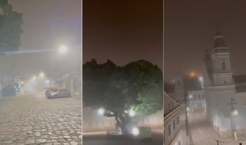 Moradores de &Aacute;gua Branca filmam ruas encobertas pela n&eacute;voa em madrugada fria na cidade &mdash; Foto: Reprodu&ccedil;&atilde;o/V&iacute;deo
