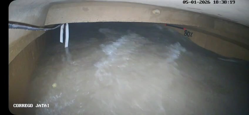 VÍDEO: Galeria de água do Córrego Jataí chega a 80% da capacidade durante temporal em Uberlândia