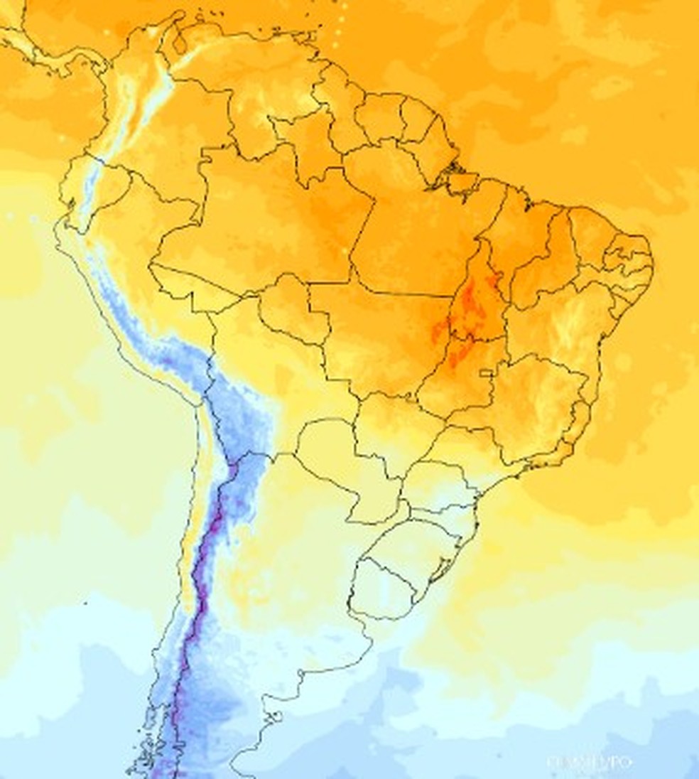 Temperatura pode aumentar gradualmente durante a semana em Mato Grosso do Sul — Foto: Climatempo/Reprodução