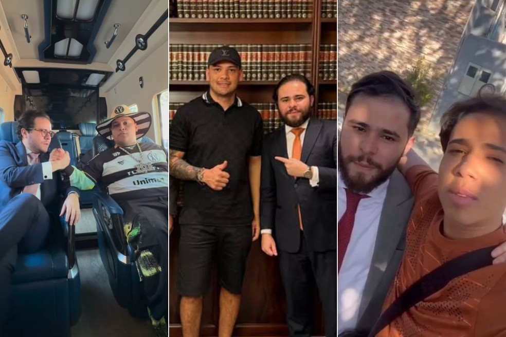 O advogado Felipe Cassimiro ficou conhecido por defender famosos como MC Ryan SP (à dir.), Diogo 305 (ao centro) e Nino Abravanel (à esq.) — Foto: Reprodução/Redes sociais