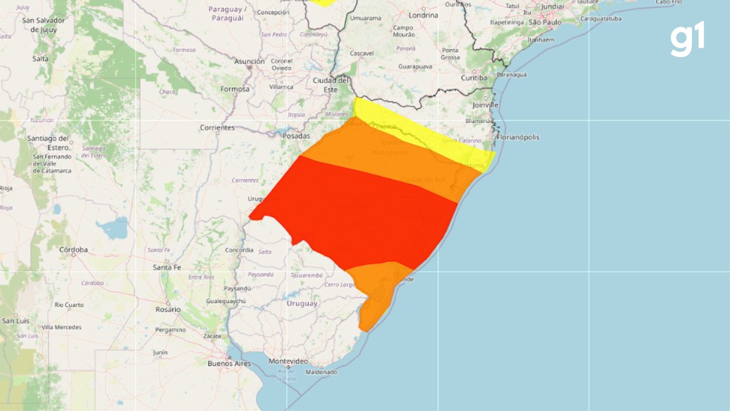 Alerta de grande perigo para tempestades e chuvas no Rio Grande do Sul