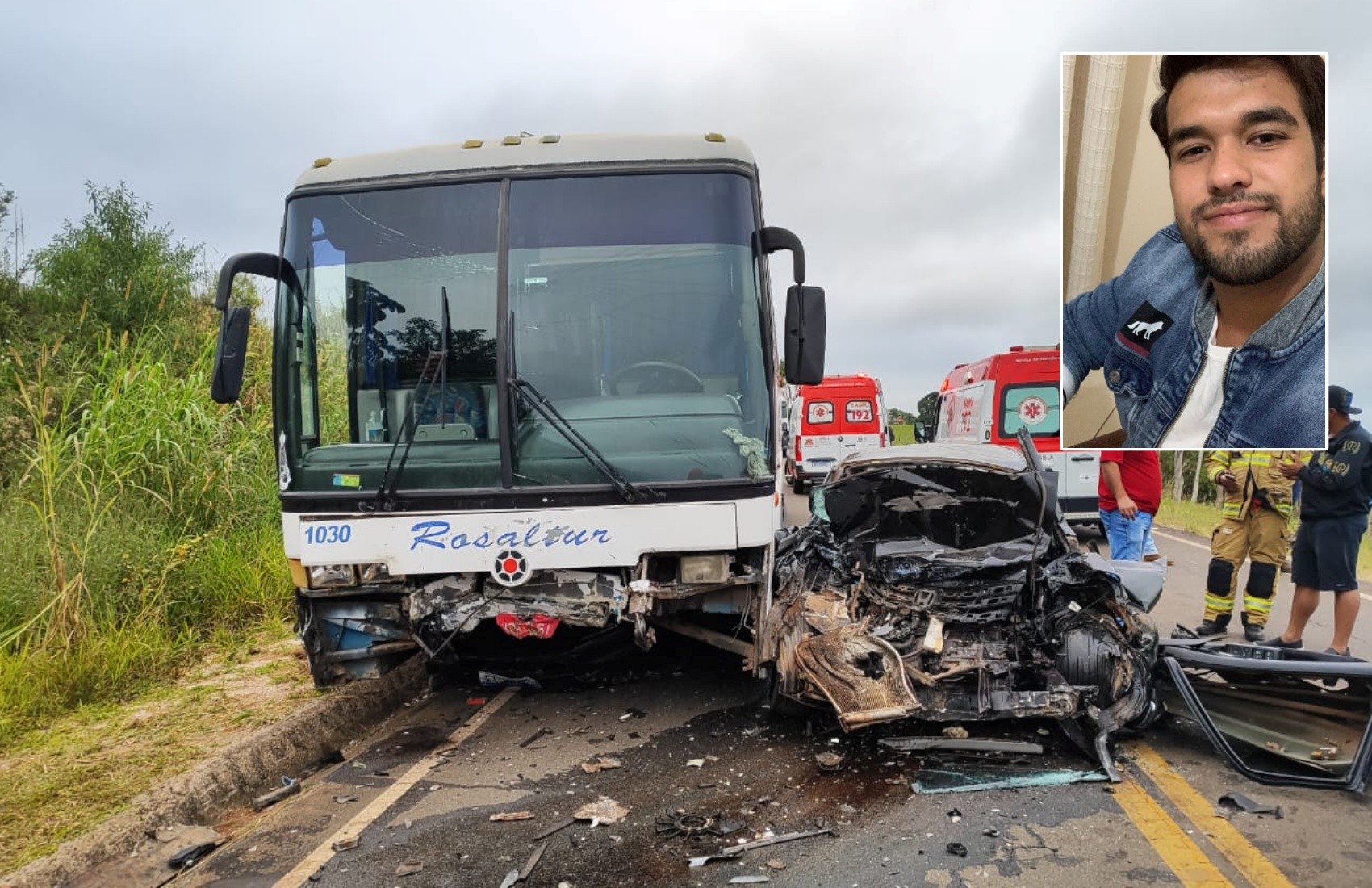 Batida entre ônibus e carro deixa um homem morto e três feridos em MG