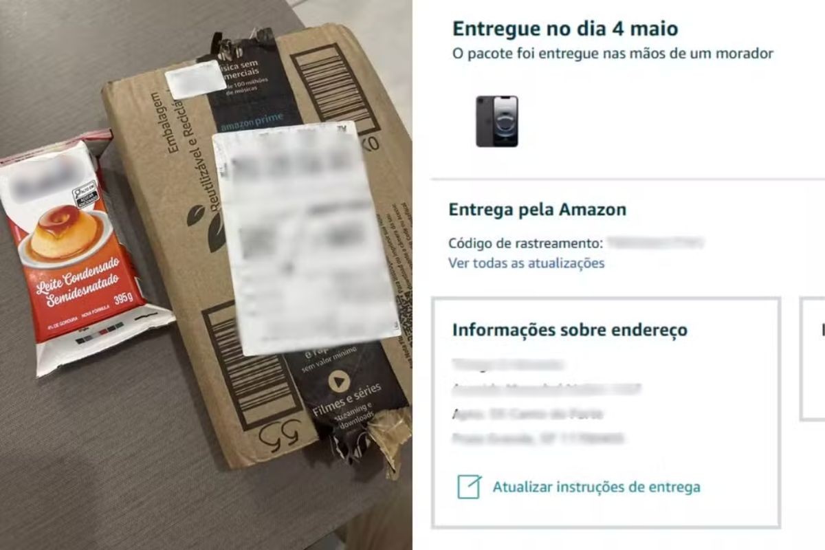 Jovem ganha iPhone de aniversário do marido, mas recebe leite condensado em entrega no litoral de SP; VÍDEO