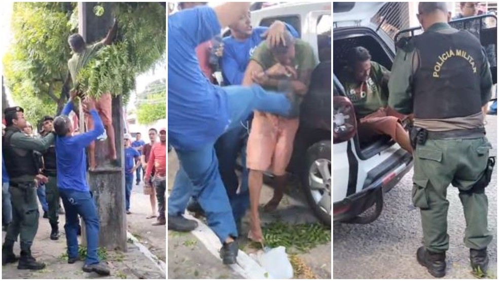 Suspeito de roubo sofreu tentativa de linchamento no Bairro Ellery, em Fortaleza. — Foto: Reprodução