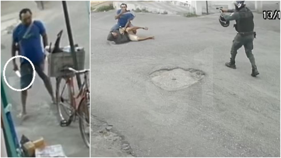 Policial militar prende em flagrante homem que esfaqueava outro em rua de Canindé. — Foto: Reprodução