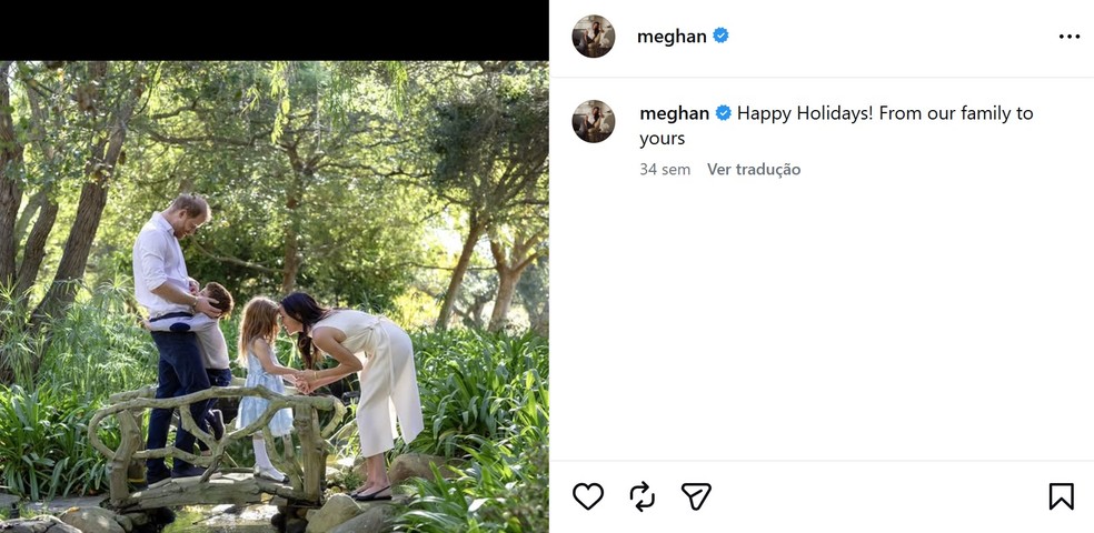 Post de dezembro de 2025 mostra Harry e Meghan com os filhos. — Foto: Reprodução/Instagram