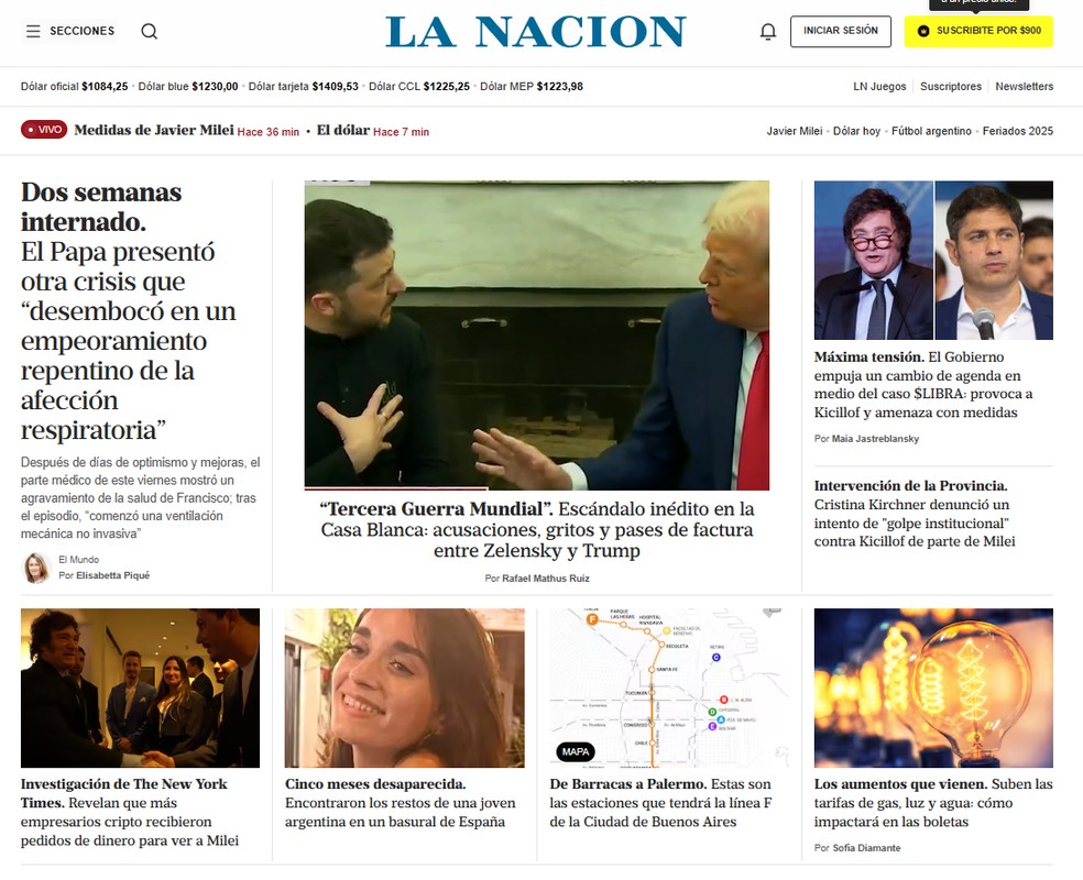 Capa do jornal La Nacion nesta sexta (28). — Foto: Reprodução