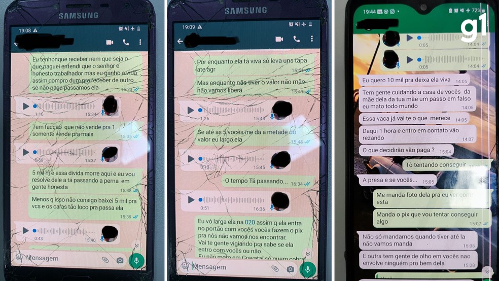 Mensagens enviadas pelo celular da falsa vítima fingiam ser de sequestrador — Foto: Divulgação/Polícia Civil