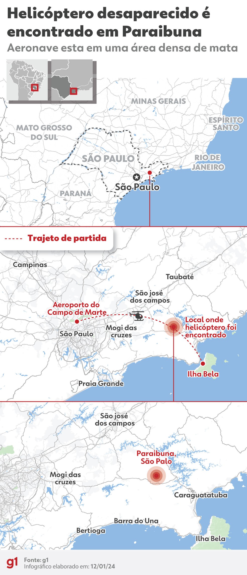 Área onde aeronave foi encontrada — Foto: Arte/g1