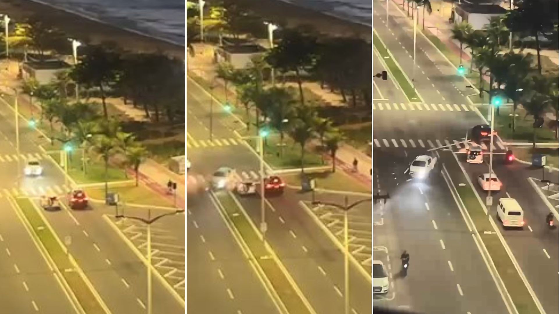 VÍDEO: nutricionista flagra em 'live' momento em que carro invade contramão e derruba poste na orla de Vila Velha