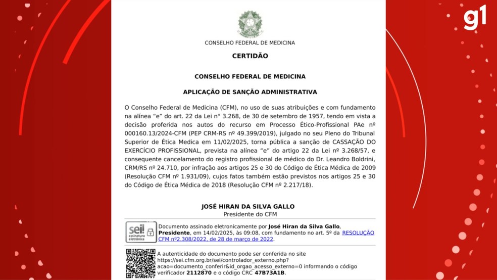 Leandro Boldrini tem registro cassado pelo Conselho Federal de Medicina — Foto: Reprodução