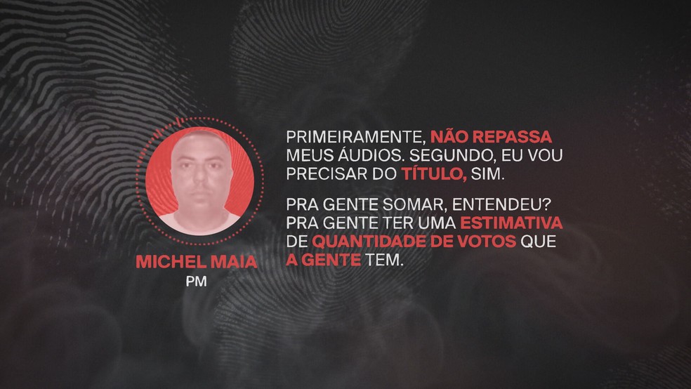Arte - Diálogo do PM Michel Maia identificado em investigação sobre compra de votos. — Foto: Arte/GloboNews