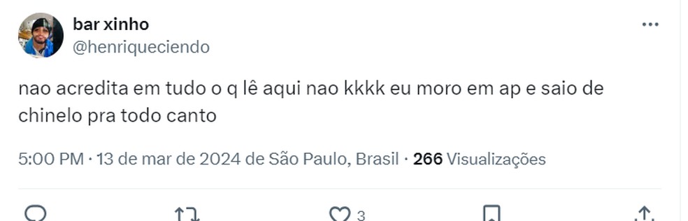 Comentário sobre o uso de chinelo em SP — Foto: Reprodução/X