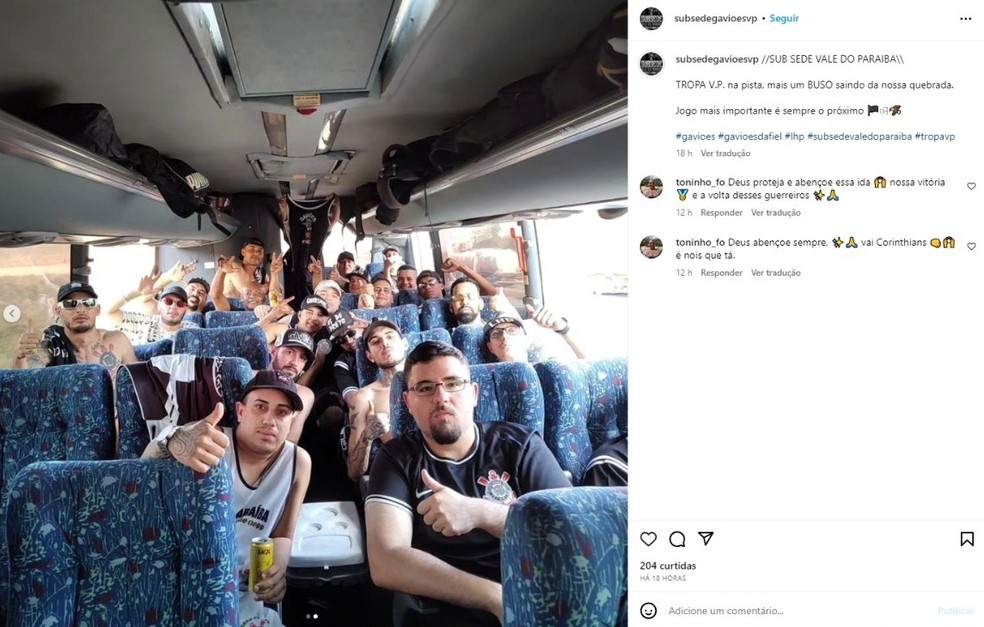 Torcedores do Corinthians sofreram acidente de ônibus em MG. — Foto: Reprodução/Instagram