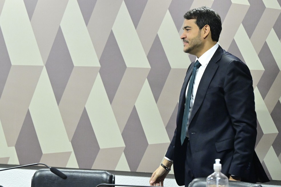 Jorge Messias, durante sabatina no Senado — Foto: Geraldo Magela/Agência Senado