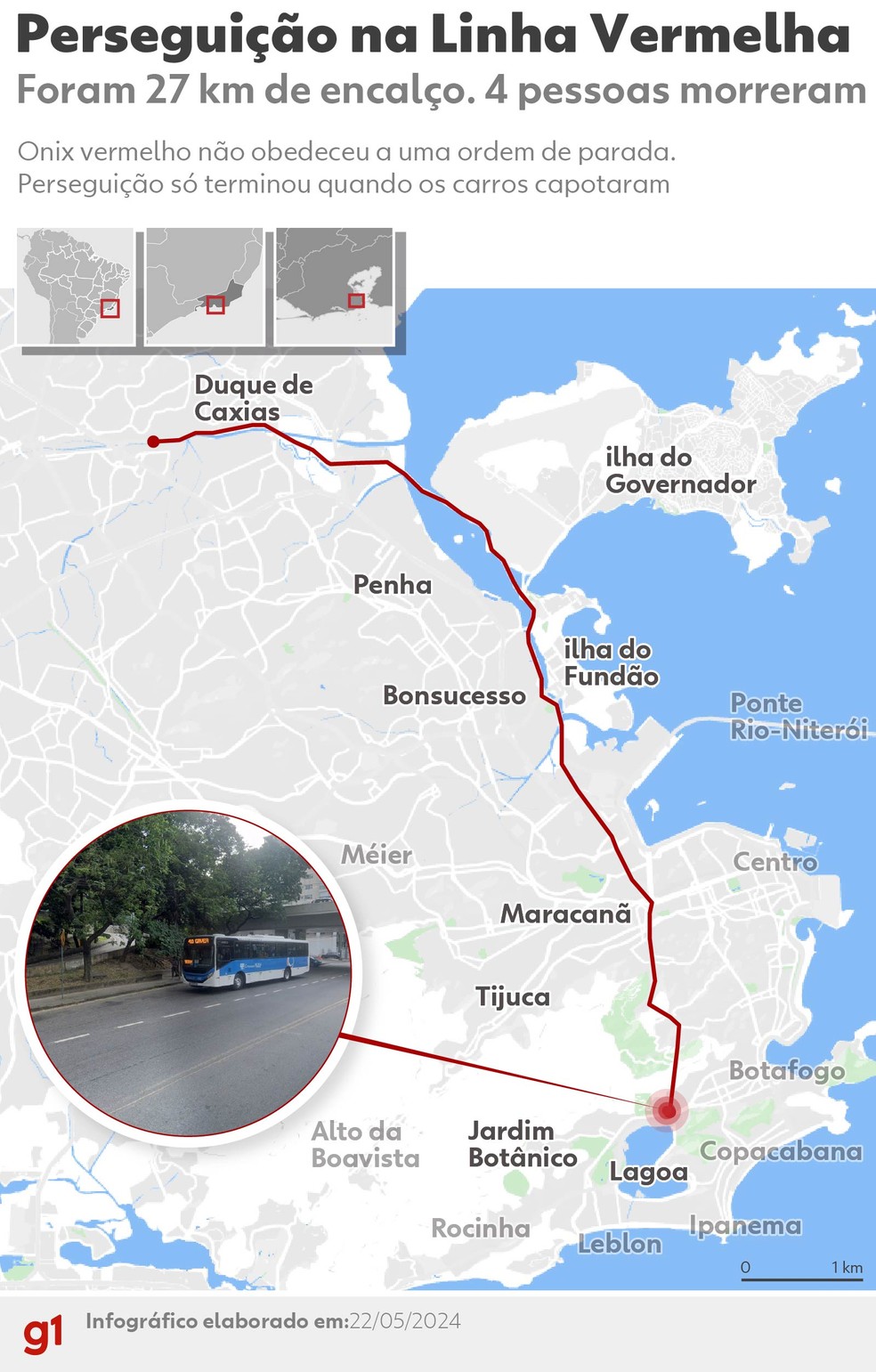 Mapa mostra a perseguição que terminou com 4 mortos — Foto: Infografia: Wagner Magalhães/g1