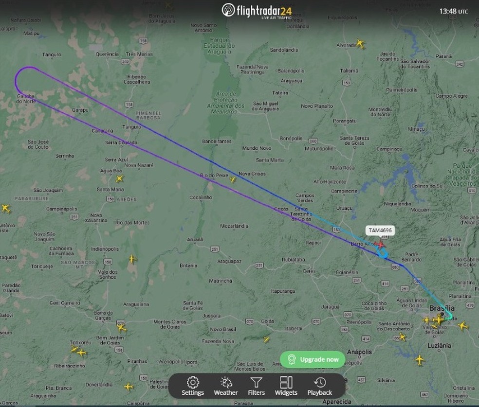 Voo desviado em Porto Velho — Foto: FlightRadar