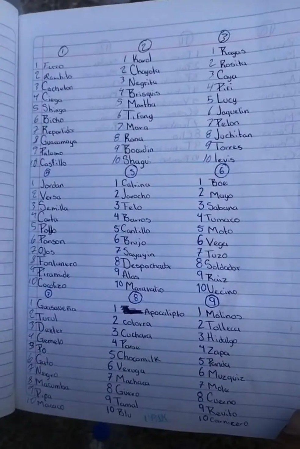 Os pesquisadores encontraram várias listas com apelidos de possíveis vítimas — Foto: GBJ via BBC