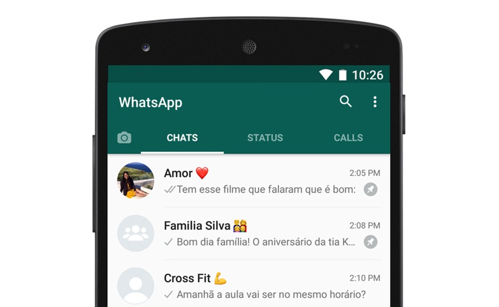 WhatsApp agora permite fixar conversas no topo da janela de mensagens — Foto: Divulgação