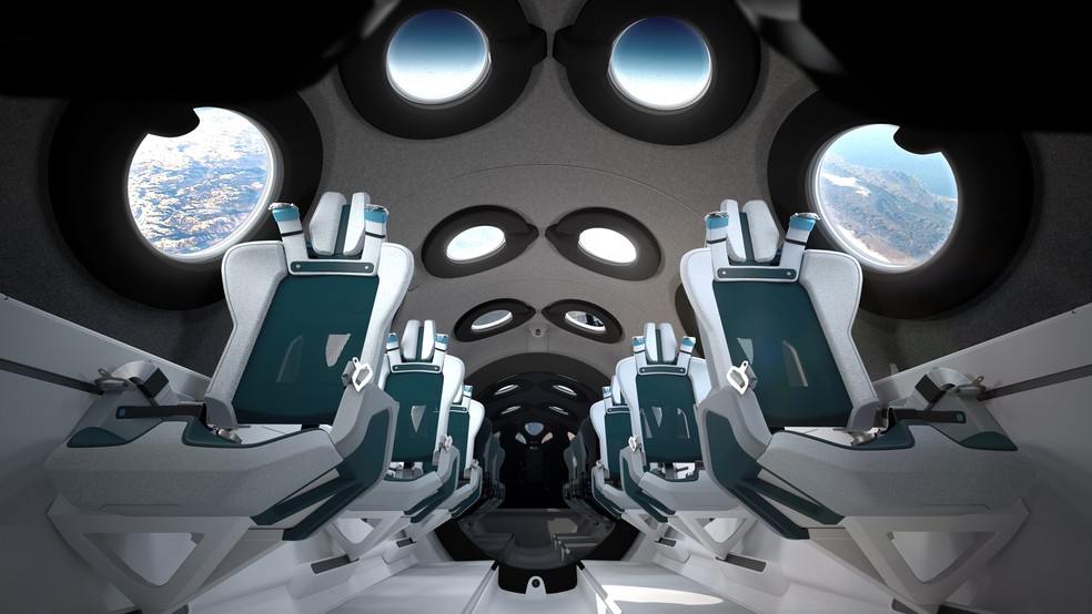 Interior do avião espacial da Virgin Galactic. — Foto: Divulgação/Virgin Galactic