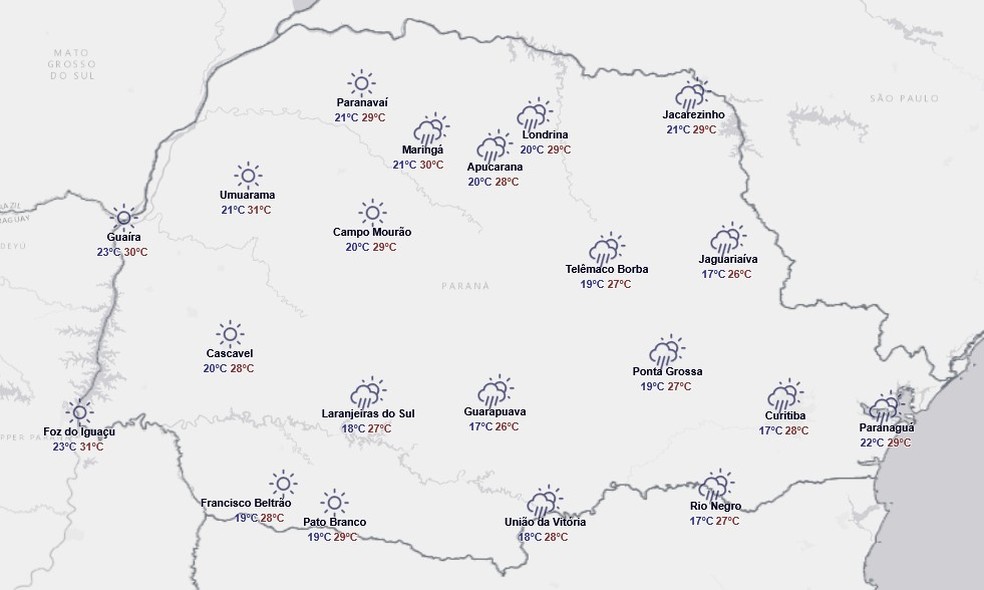 Previsão para quinta-feira (26) — Foto: Reprodução/Simepar