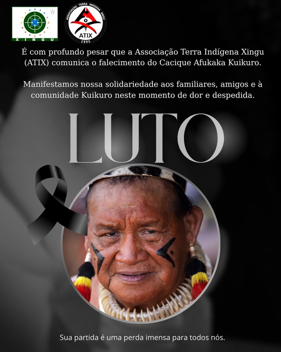 Morre o cacique Afukaka Kuikuro, liderança indígena no Alto Xingu — Foto: Reprodução/Redes Sociais