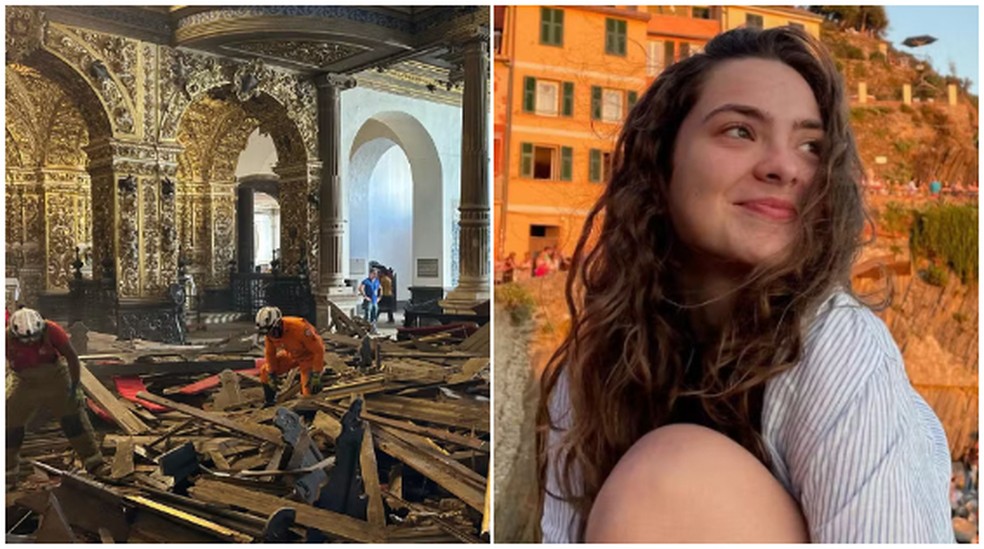 Teto da Igreja de São Francisco desabou em Salvador e matou a turista Giulia Panchoni Righetto, de Ribeirão Preto (SP) — Foto: Defesa Civil de Salvador/Redes Sociais