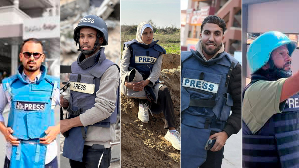 Ahmed Abu Aziz, Moaz Abu Taha, Mariam Abu Dagga, Mohammed Salama e Hussam al-Masri — Foto: REUTERS / Redes sociais