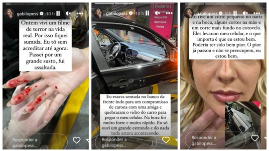 Atriz Gabi Lopes se fere ao ter celular roubado de dentro de carro - Foto: (Reprodução/ Instagram)
