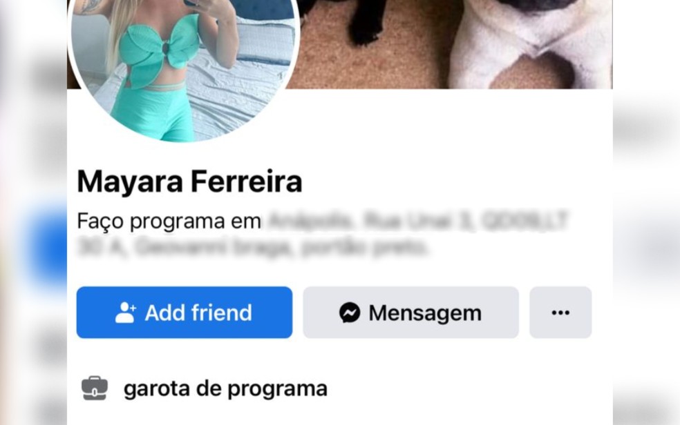Perfil falso criado em nome da Mayara Ferreira, simulando como se ela fosse garota de programa, em Anápolis — Foto: Arquivo pessoal/Mayara Ferreira
